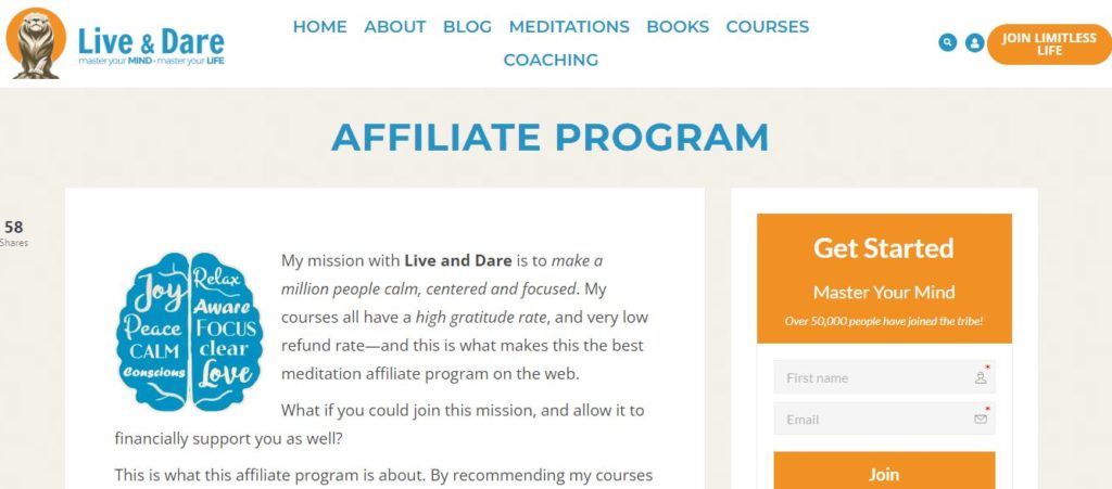 15 meilleurs programmes d'affiliation de méditation Live and Dare