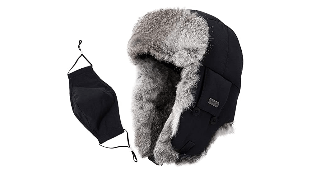 ユニセックス 100% ラビット ファー トラッパー ウシャンカ ロシアン ハット ナイロン シェル 防風