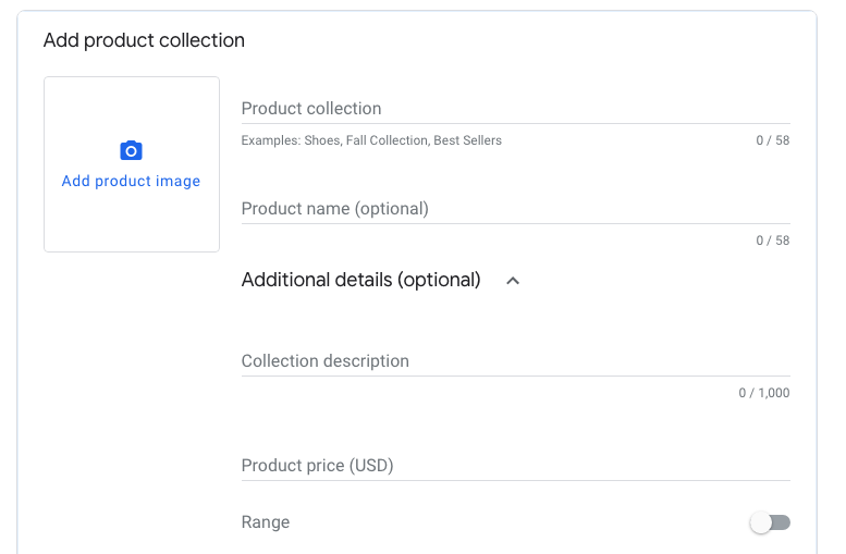 A interface do usuário do produto GMB é simples e fácil de inserir detalhes do produto.