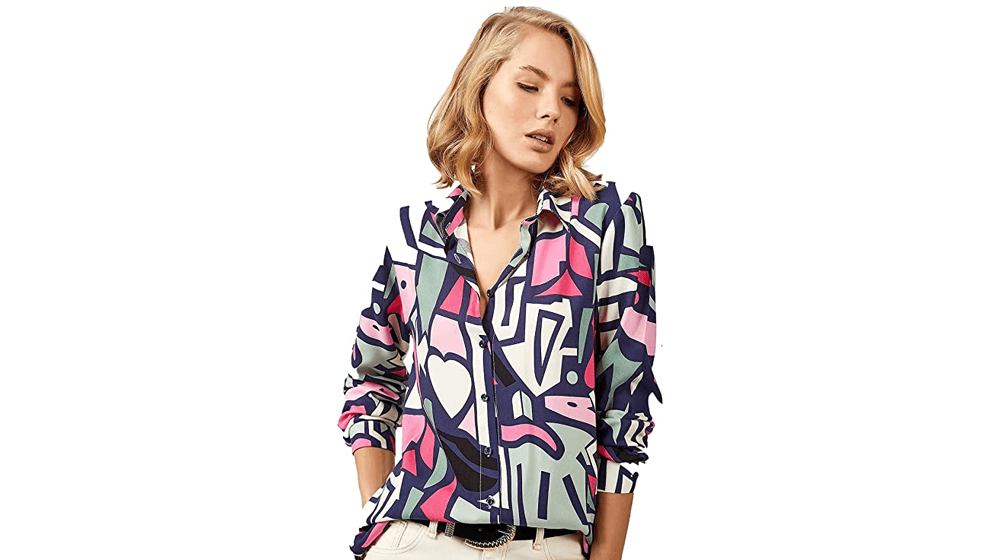 เสื้อเบลาส์สำหรับผู้หญิงแฟชั่น ลำลองแขนยาวปุ่มลงเสื้อท็อปส์