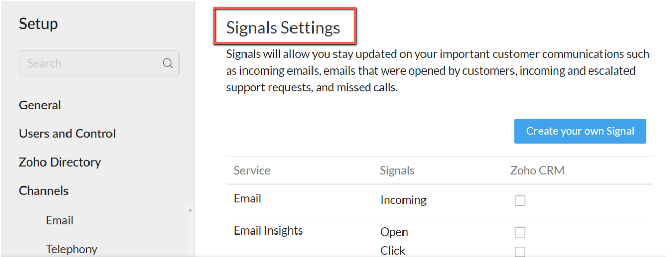 Ustawienia sygnałów