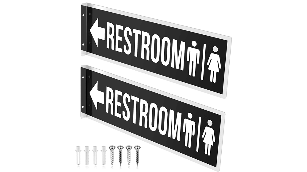 2 peças Placa de banheiro de metal dupla face Placa de banheiro de alumínio preto