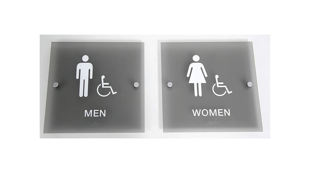 Placa de banheiro masculino e feminino Designer ADA