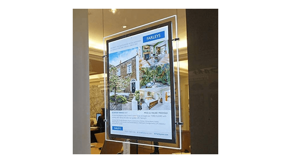 HKSIGN A2 Hochformat Kristall Acryl Led Hintergrundbeleuchtete Immobilienfenster Hängedisplay Lichtbox