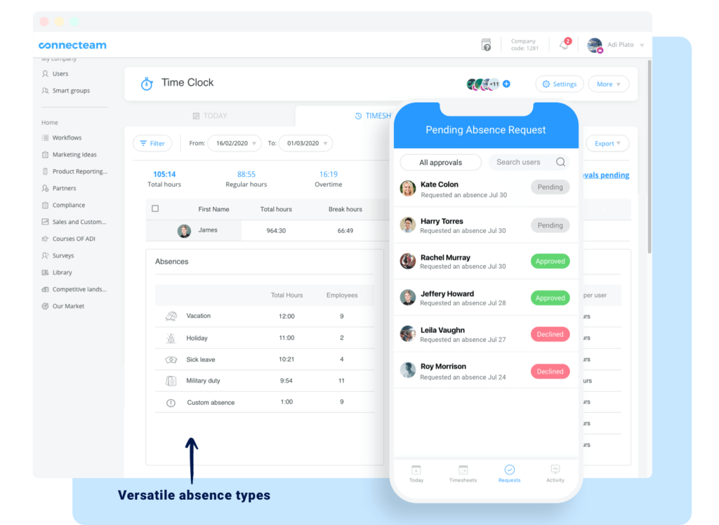 Connecteam pto 인터페이스