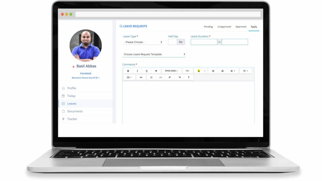 ClockIt 인터페이스를 보여주는 노트북의 그래픽
