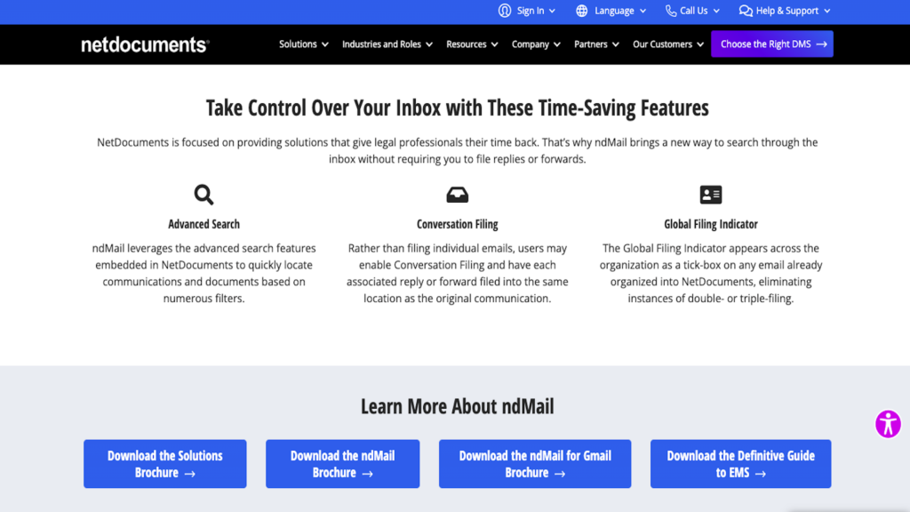Cuplikan layar fitur integrasi email NetDocuments