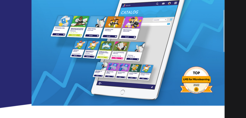 Captură de ecran a unei pagini web Absorb, care arată un catalog de cursuri prestabilite disponibile