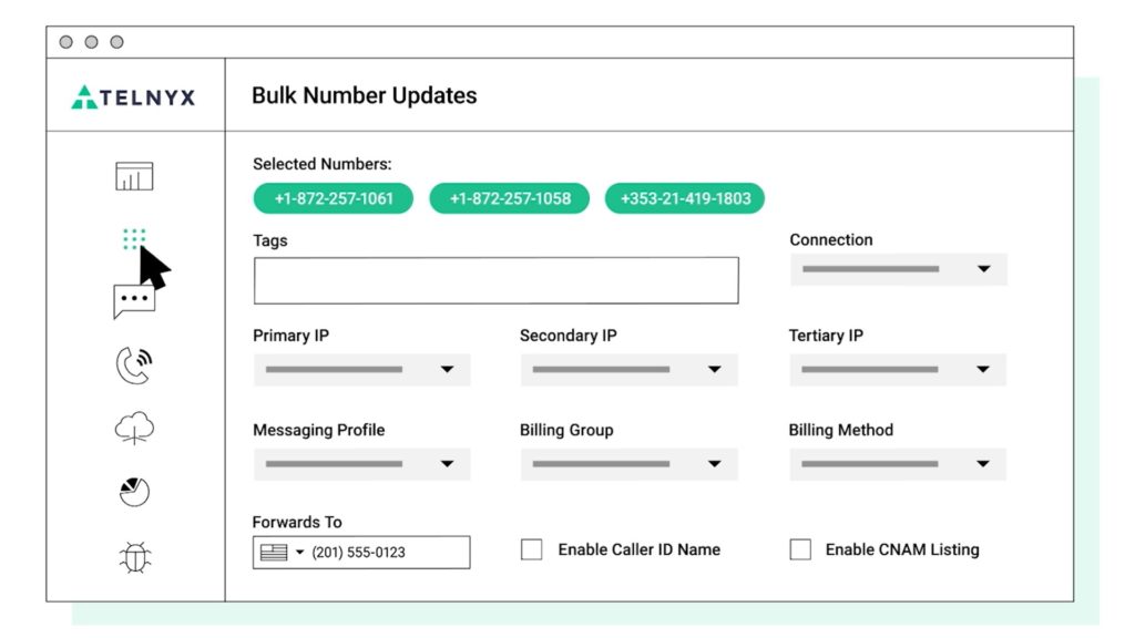Aggiornamento del numero di massa utilizzando l'app Web Telnyx
