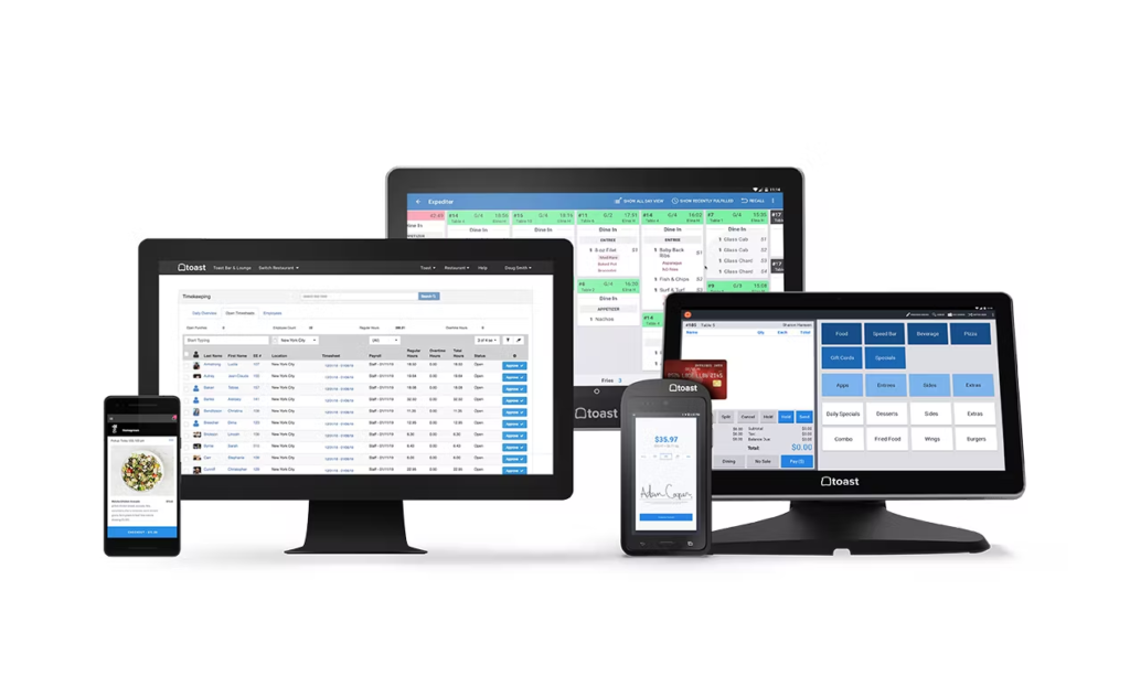 Grafika przedstawiająca interfejs użytkownika oprogramowania Toast na wielu platformach.