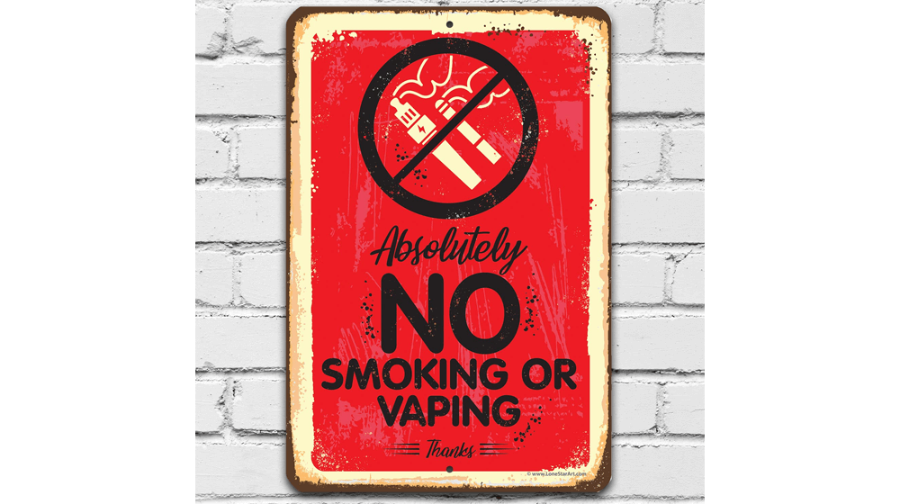 ป้ายโลหะห้ามสูบไอหรือสูบบุหรี่เด็ดขาด