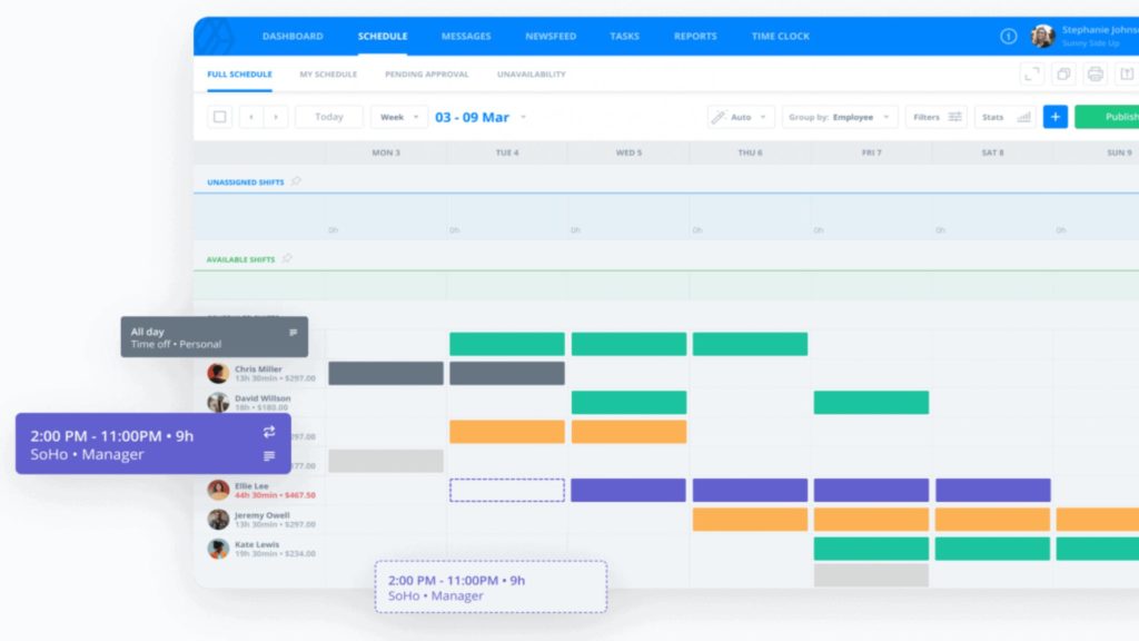 一部のタイムスロットが強調表示されたスリングでのタイムトラッキングのスクリーンショット