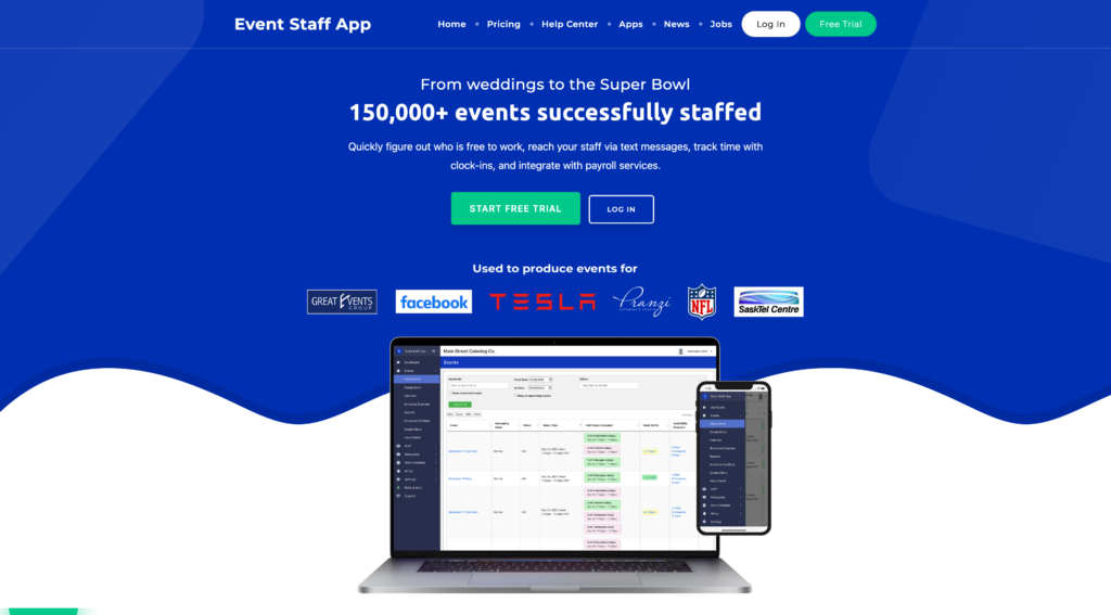 Event Staff App 的主页,在 MacBook 和 iPhone 上显示该应用