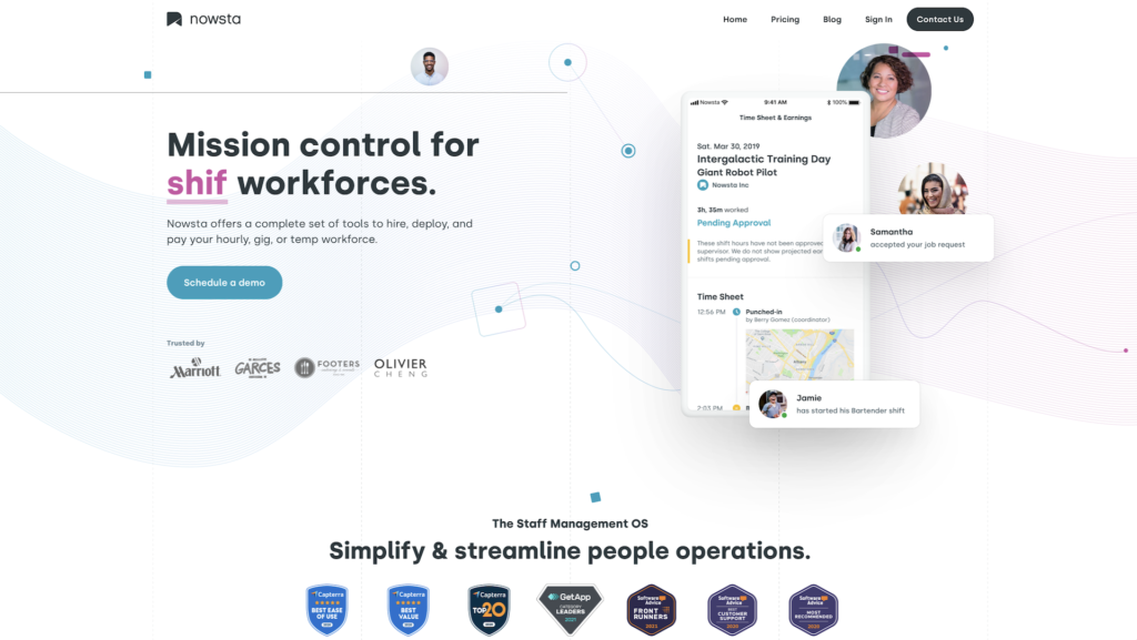 Nowsta 主页与软件和应用程序奖项的移动版本