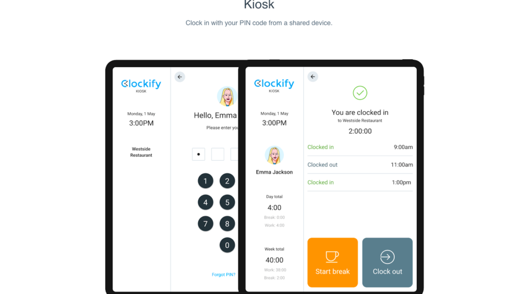 공유 기기에서 로그인하는 방법을 보여주는 Clockify 웹사이트의 스크린샷.