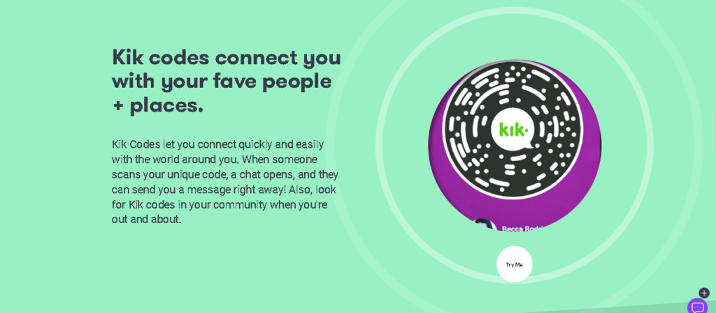 カスタムコードを示す Kik Web ページのスクリーンショット