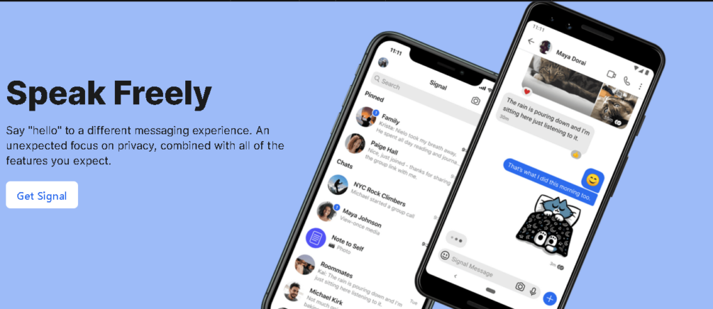2 つのテキスト画面を表示している Signal Web ページのスクリーンショット