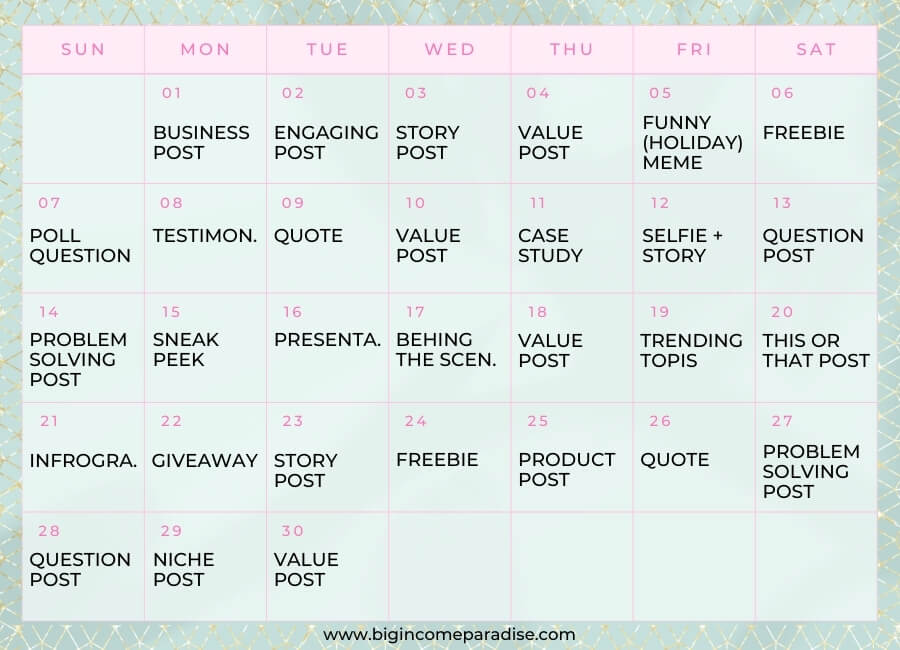rencana harian untuk posting Facebook