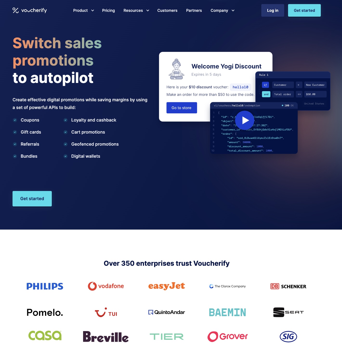 Página inicial do Voucherify