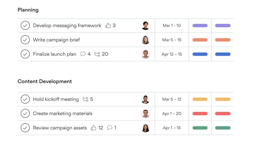 Lista zadań w Asanie