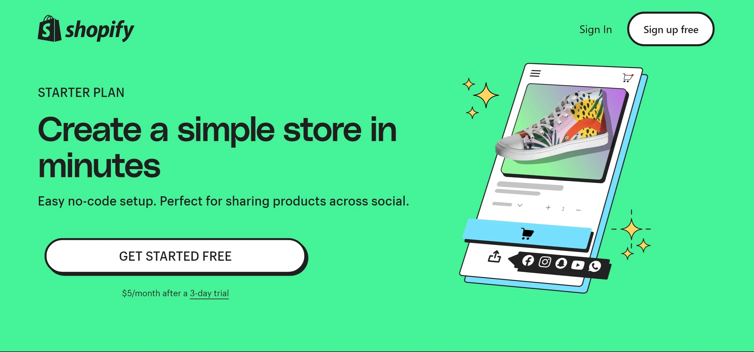 Página inicial da Shopify