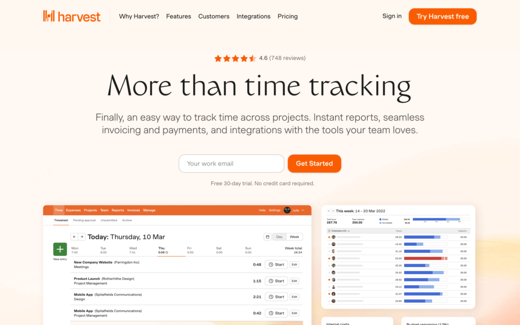 ภาพหน้าจอของหน้าเว็บ Harvest