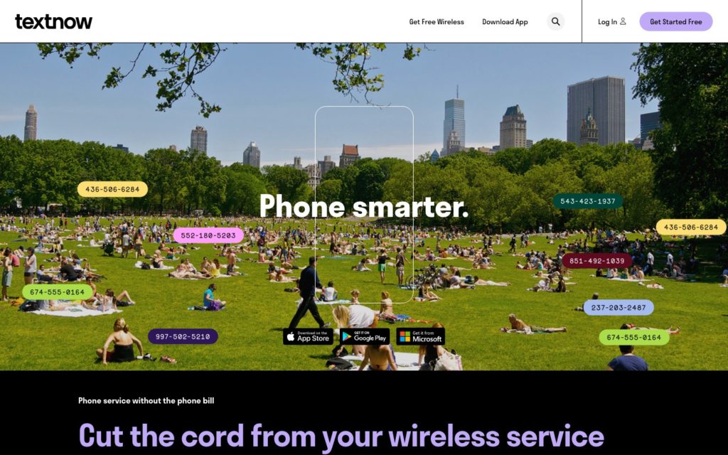 TextNow 网页截图