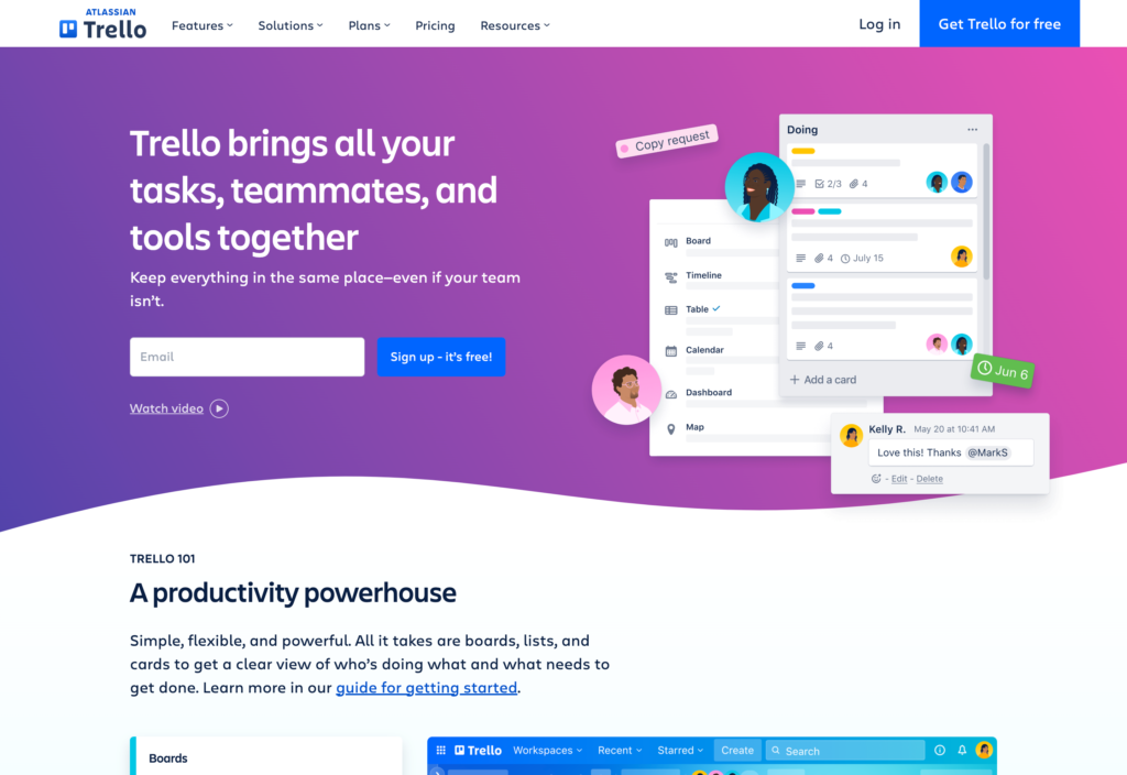 Trello 웹 페이지의 스크린샷