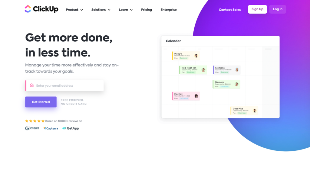 클릭업 시간 관리 앱 홈페이지