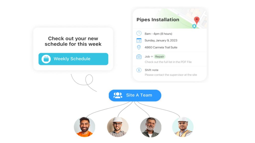 Gráfico do aplicativo Connecteam mostrando um turno como um evento de calendário.