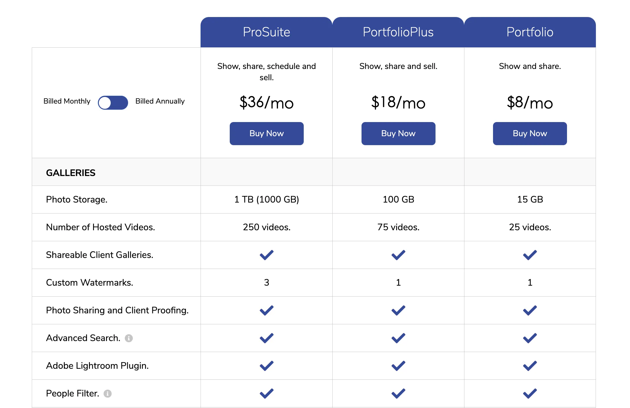 Zenfolio 定价计划