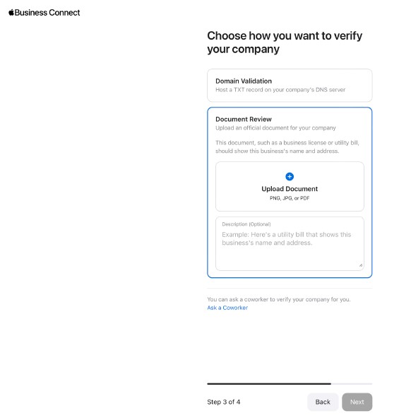 验证您的公司 Apple Business Connect