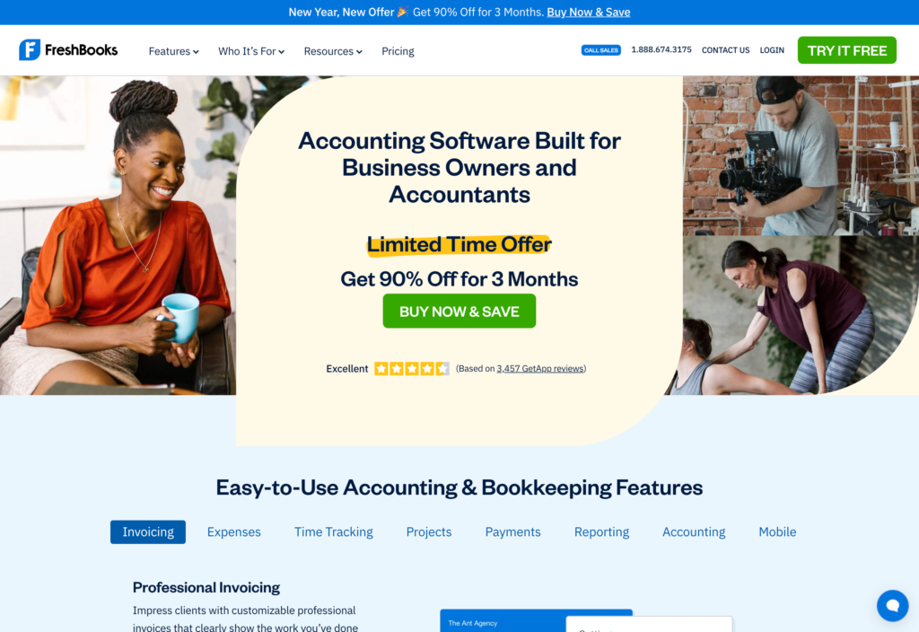 Zrzut ekranu strony internetowej FreshBooks