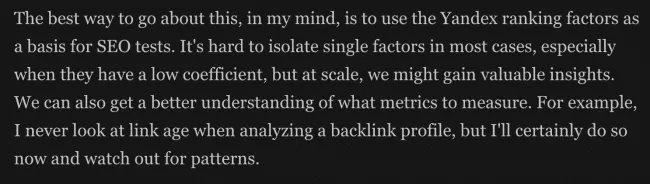 Fragment artykułu Kevina Indiga na temat wycieku danych Yandex