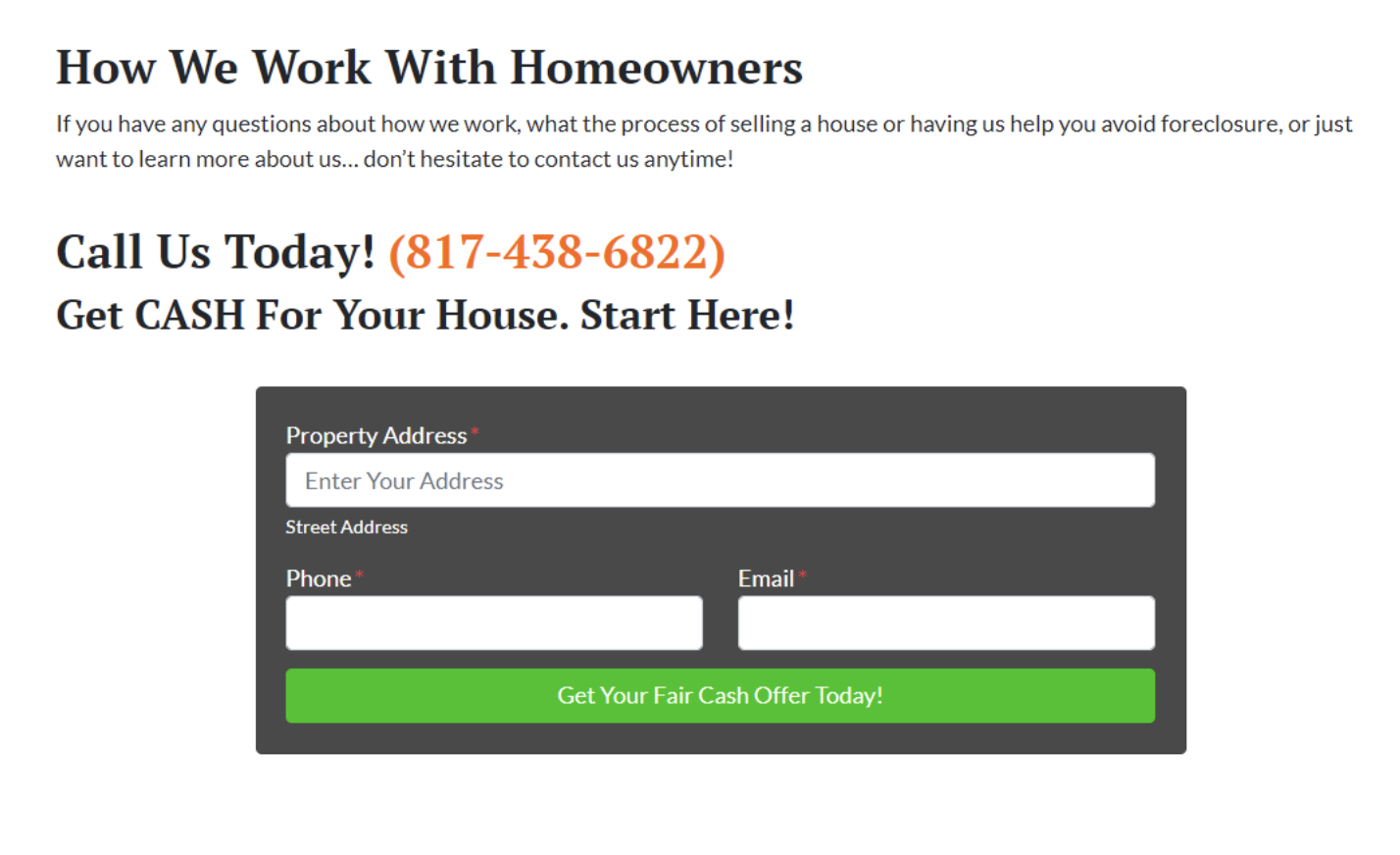 Website-Formular für Immobilieninvestoren