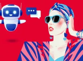 一位戴頭巾的女士與聊天機器人互動，展示了聊天機器人技術的進步以創造更好的客戶體驗。