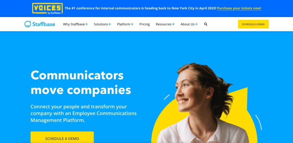 Staffbase 웹 페이지의 스크린샷