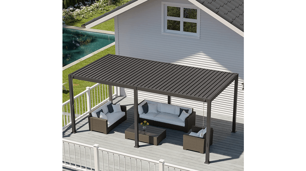 Pergola com persianas Gardesol 10' × 20' Pergola de alumínio à prova de chuva Gazebo com teto ajustável para deck ao ar livre, pátio e jardim