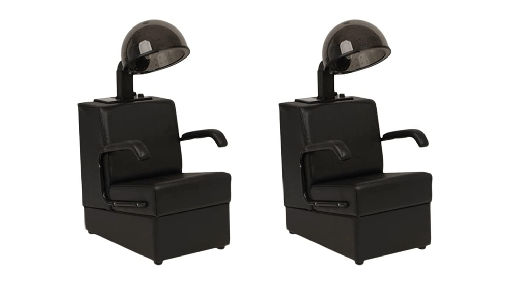 Buy-Rite Salon & Spa Equipment Kate Conjunto de 2 secadores de cabelo profissionais e combinações de cadeiras – Secadores de salão comerciais com capuz de 980 watts e cadeira com estrutura de madeira