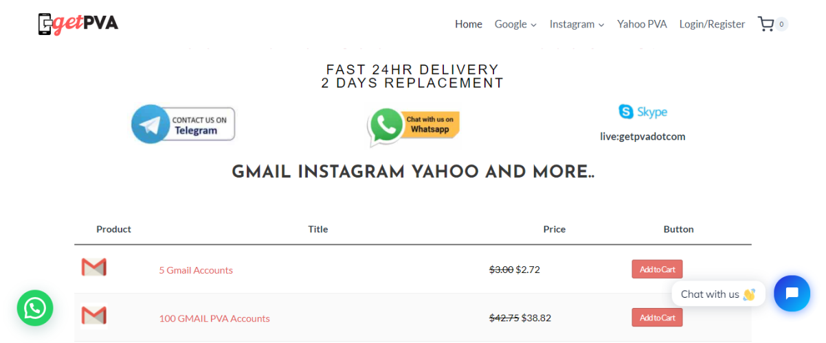 GetPVA- Site-uri pentru a cumpăra conturi Gmail