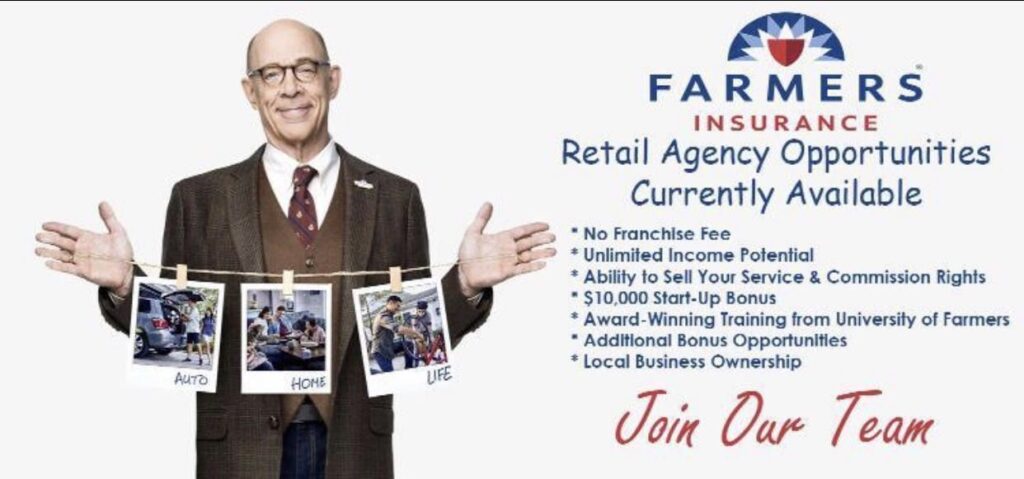 Скриншот графического изображения Farmer’s Insurance, рекламирующего его франчайзинговую программу.