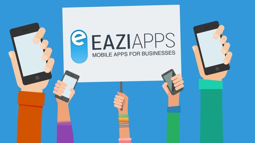 Grafika z napisem „EaziApps - aplikacje mobilne dla firm”