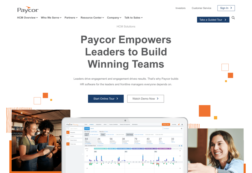 Screenshot della pagina web di Paycor