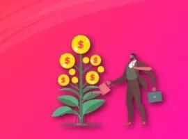 Un om de afaceri negru udă o plantă gigantică de floarea soarelui cu semne de dolar, reprezentând o afacere rezistentă la recesiune.