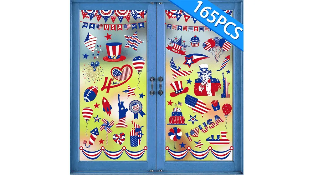 165PCS 4th, Fourth of July Window Clings Décorations
