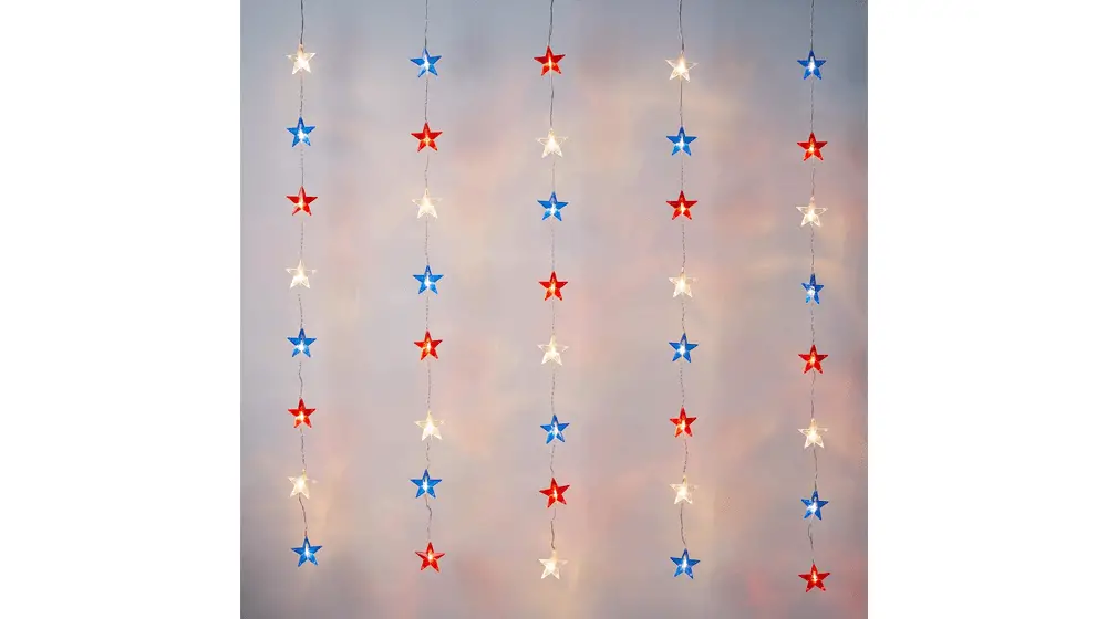 Lights4fun, Inc. 40 LED-uri stele roșii, albe și albastre, 4 iulie, pentru decorațiuni de interior pentru ferestre suspendate