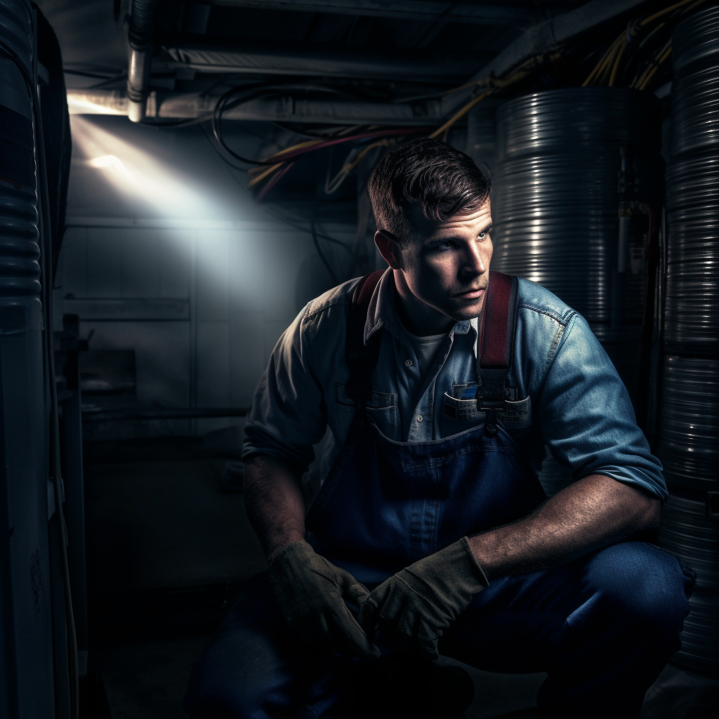 온라인에서 HVAC 서비스를 검색하기 위해 노트북을 사용하는 사람의 이미지