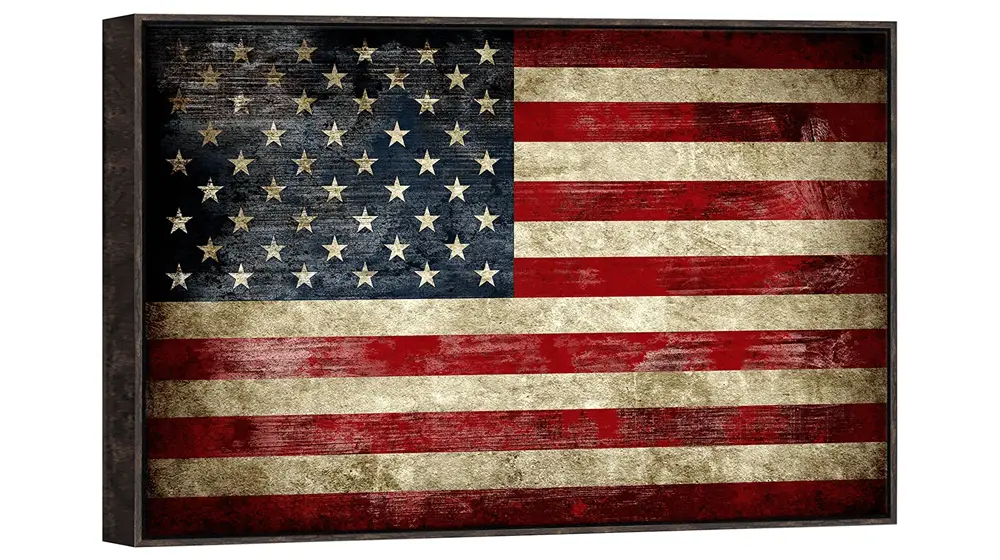 Pyradecor Walnut Framed Old Vintage American Flag Canvas