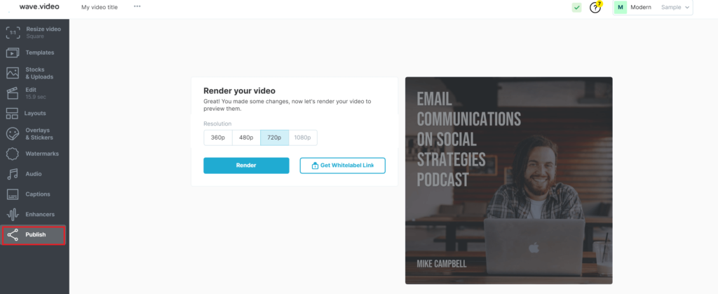 Veröffentlichen Sie Ihr Audiogramm mit Wave.video