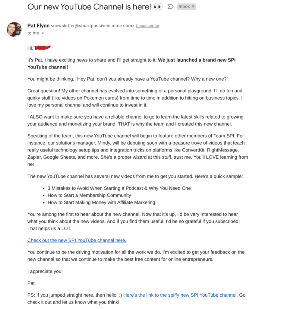 email dengan tautan ke video